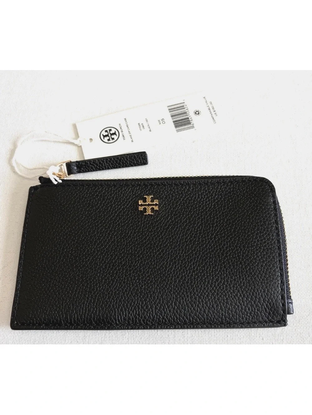 New Tory Burch Blake Zip Card Case Wallet Pebble Leather Black
